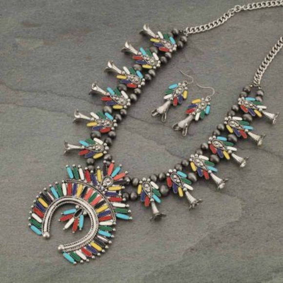 Multi Colored Squash Blossom Necklace - Picture 2 of 4